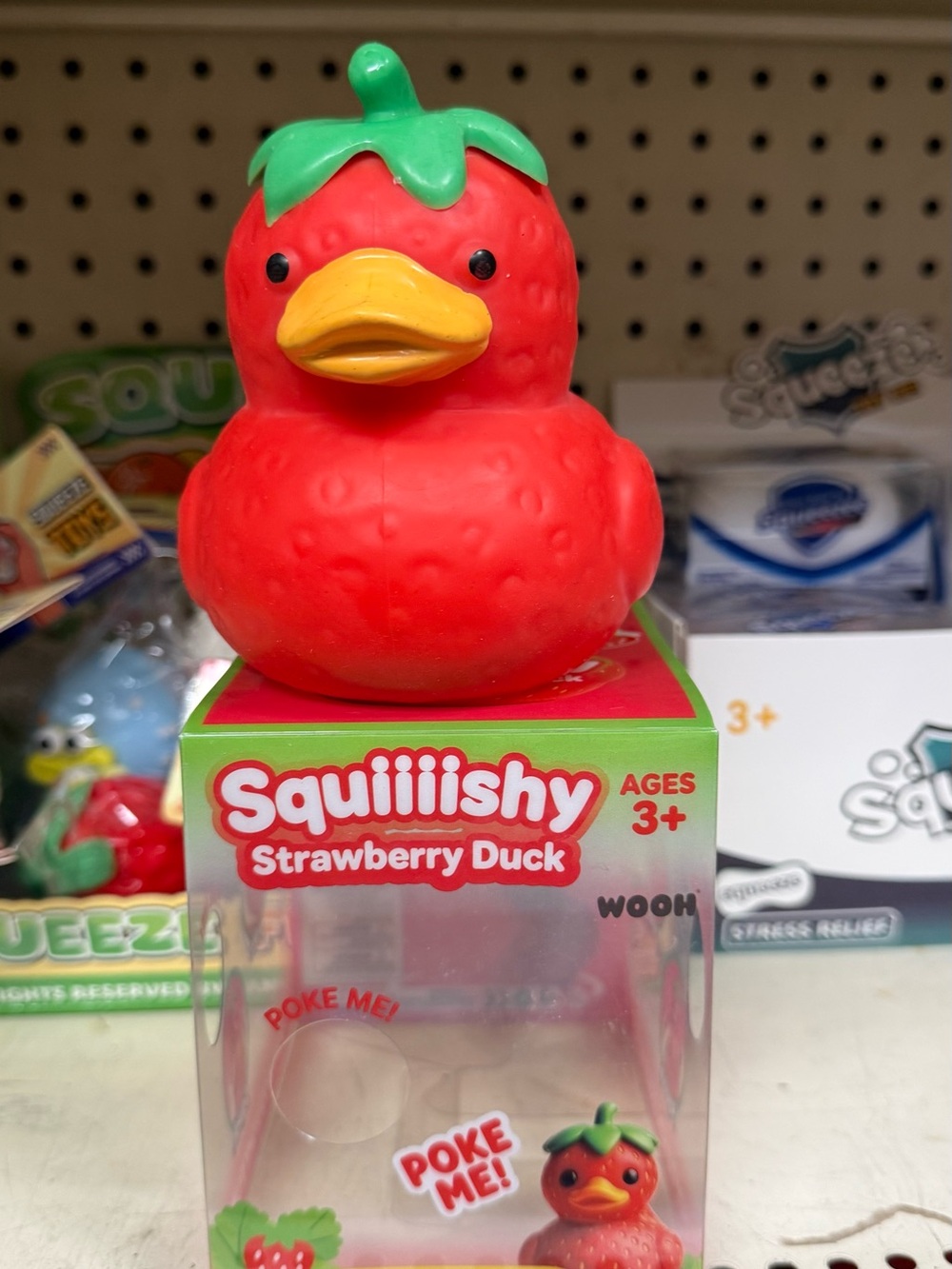 Jumbo strawberry duck squishy fidget toy